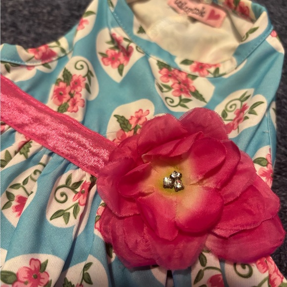Floral dress tor dogs
Pink/teal blue/ and floral
Size small
Lightly used. - Picture 2 of 5